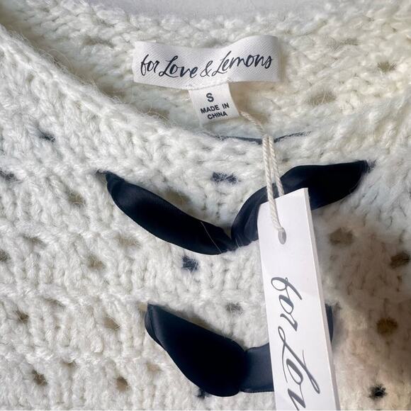 For Love & Lemons Laurel Sweater Cream with Black Ribbon | Size Small | BNWT - Picture 9 of 9
